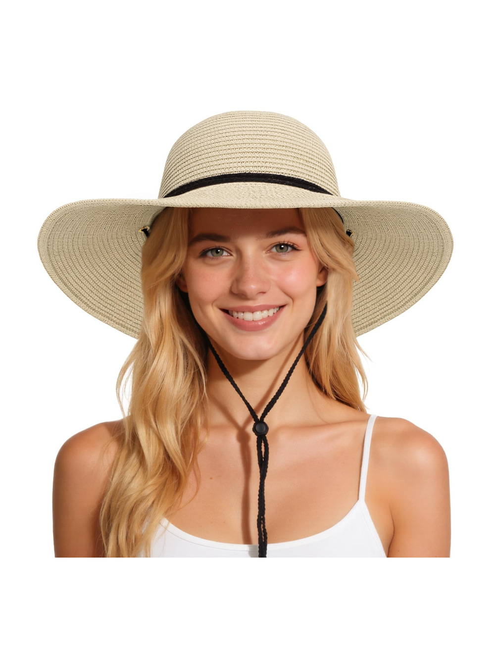 Sun Hats for Women, Summer Wide Brim Straw Beach Hat | Floppy | White | Size XL